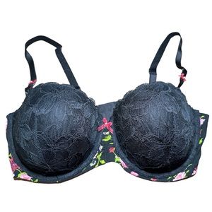 Victoria’s Secret Black Floral Balconette Bra - size 38D